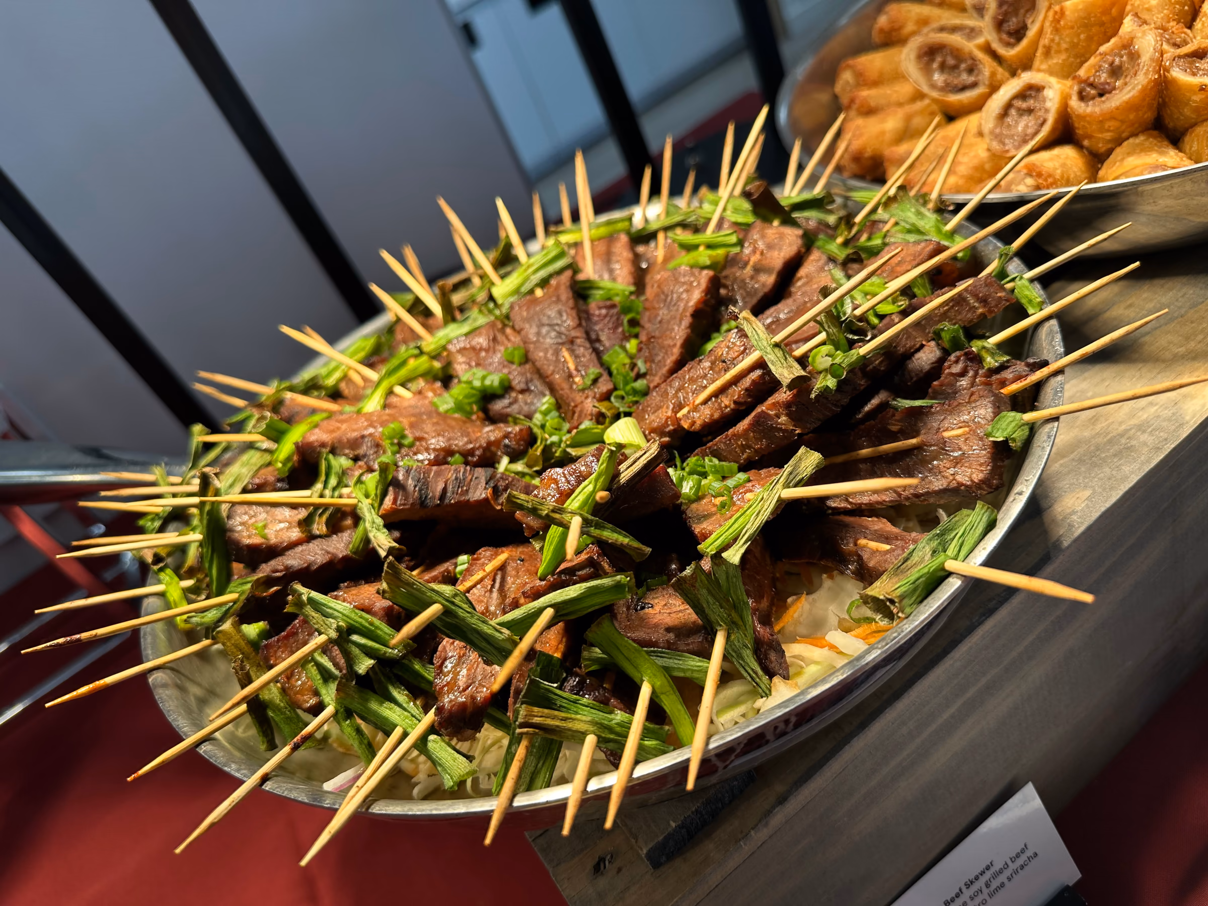 Platter of skewered beef bites