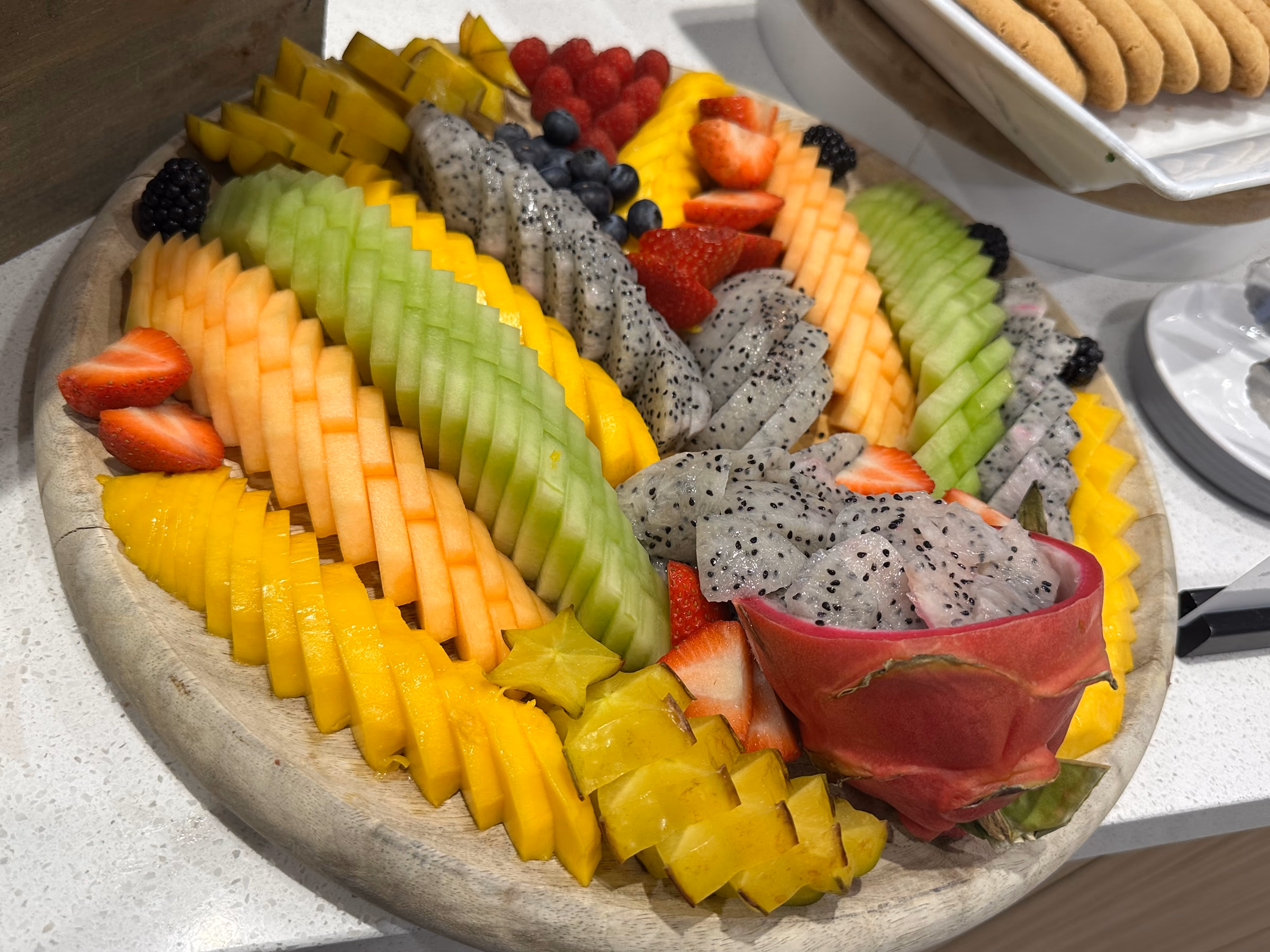 Display of cut tropical fruit
