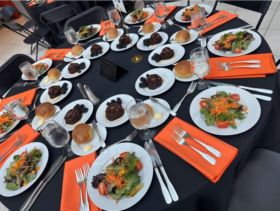 Overhead view of a styled table setting